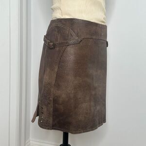 Vintage Y2K Gianfranco Ferré Jeans Brown Distressed Leather Mini Skirt – IT 42